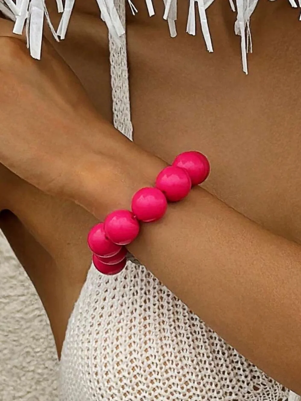 Pink Beaded Stretch Bracelet N2323